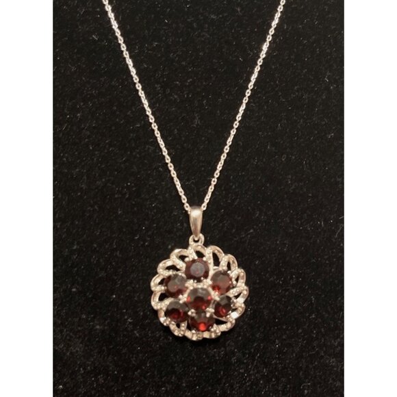 Karis Italy Red Crystal Floral Pendant Platinum Bond On Sterling Silver 18” Chai - Picture 1 of 8